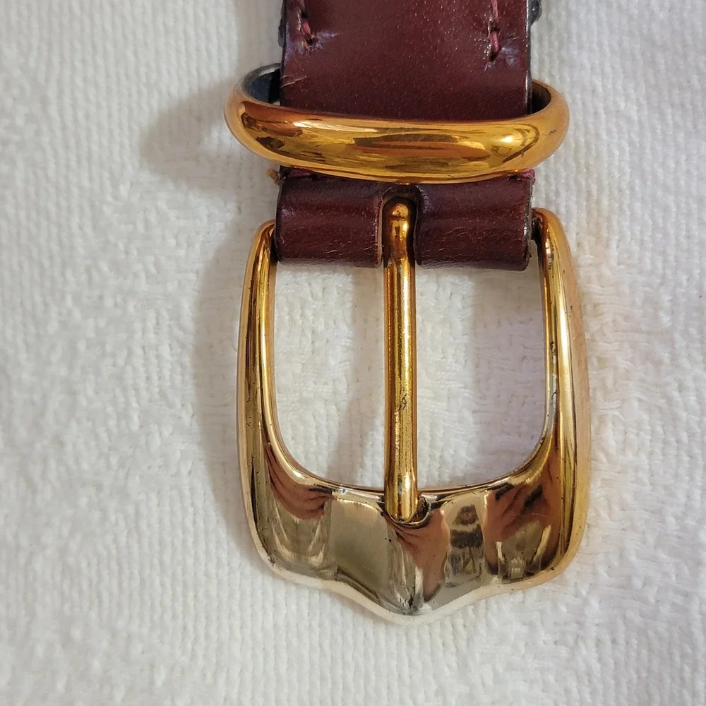 WCM New York Vintage‎ Mahogany Brown Braided Leather Belt Brass Buckle Size M